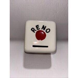 Vintage Reno Dice Money Piggy Coin Bank Red And White With Plug